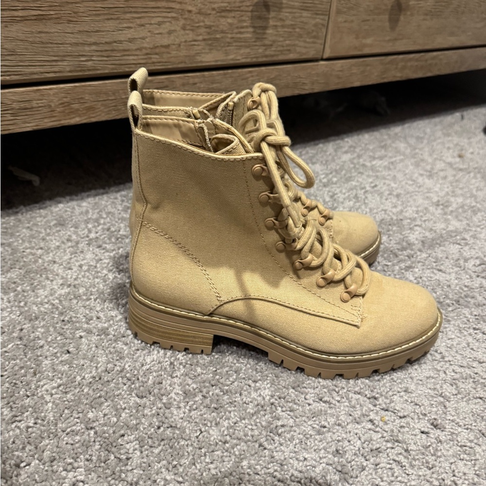 Target Tan Combat Moto Boots with Lace-Up Design